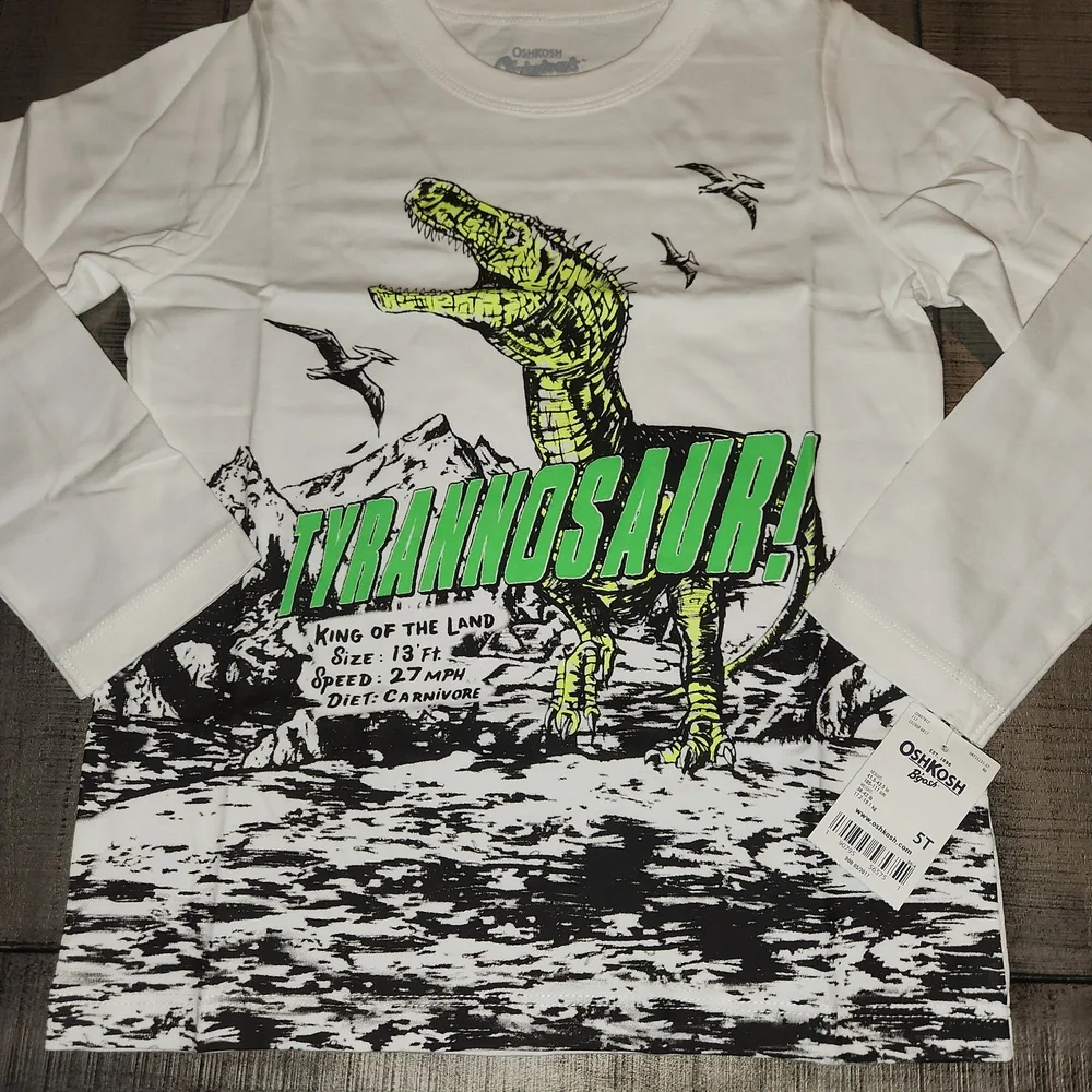 NWT OshKosh B'gosh T-Rex Graphic Long Sleeve Shirt - White & Green